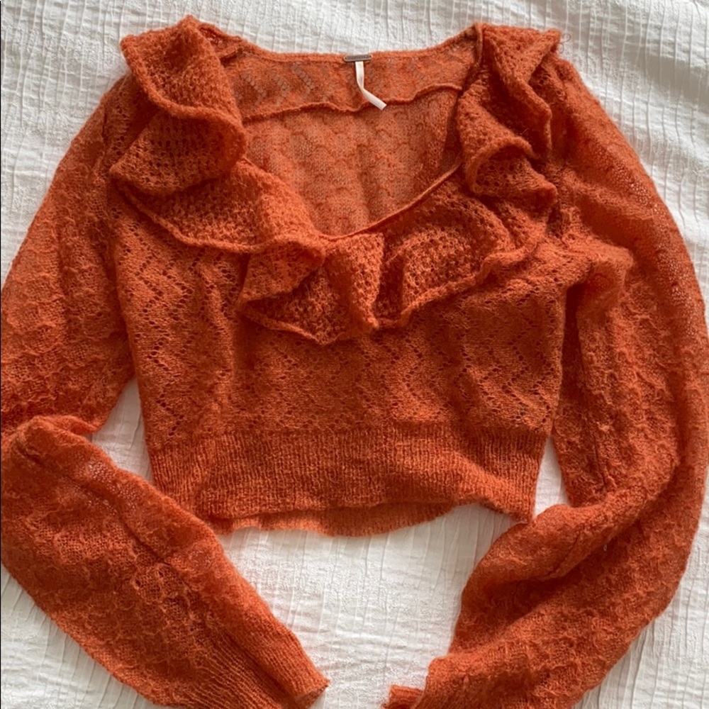 Free People cropped burnt orange ruffle sweater